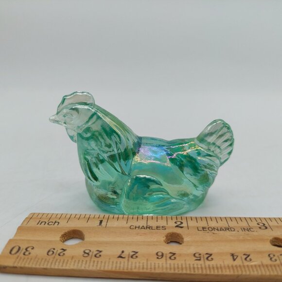 Fenton Glass Mini Chicken Miniature Hen Pets Iridescent Green Glase - Picture 3 of 7